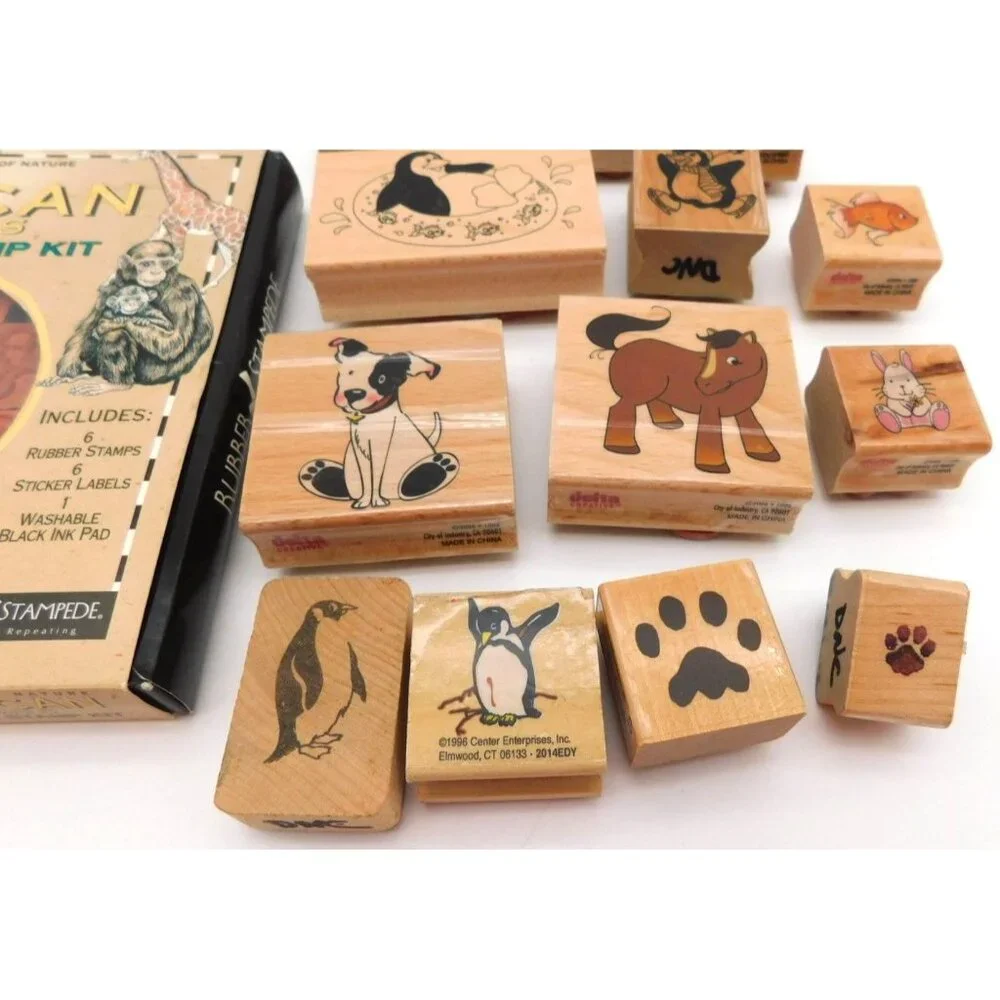Scrapbook Rubber Stamps Lot African Animals Penguin Dog Horse Paw Prints Pet